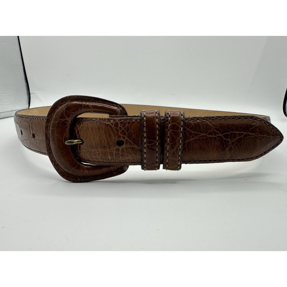 Lejon Brown Croc Embossed Leather Belt Sz S 30 33" Western USA Y2K